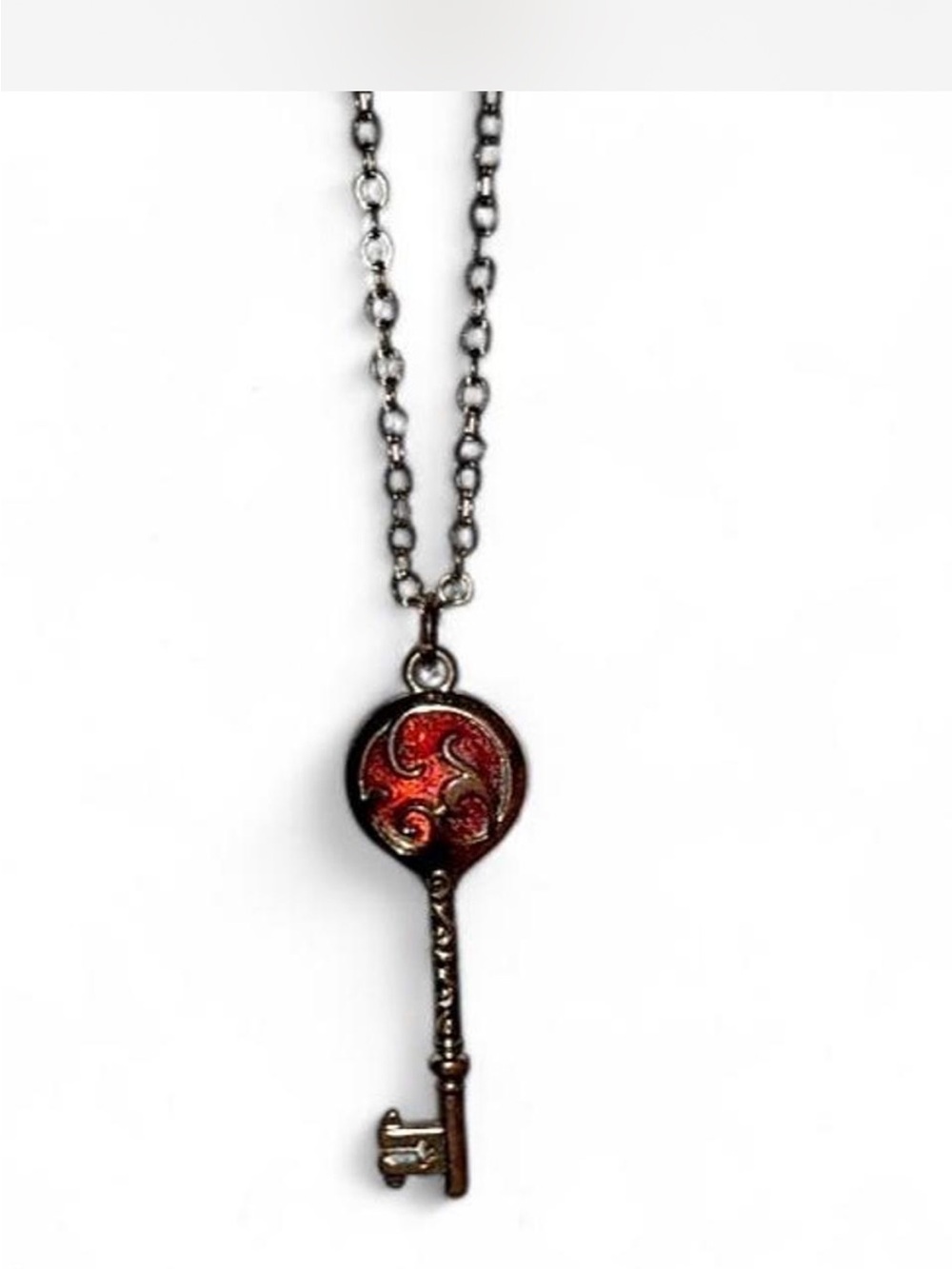 Red Enamel Key Pendant Necklace for Women